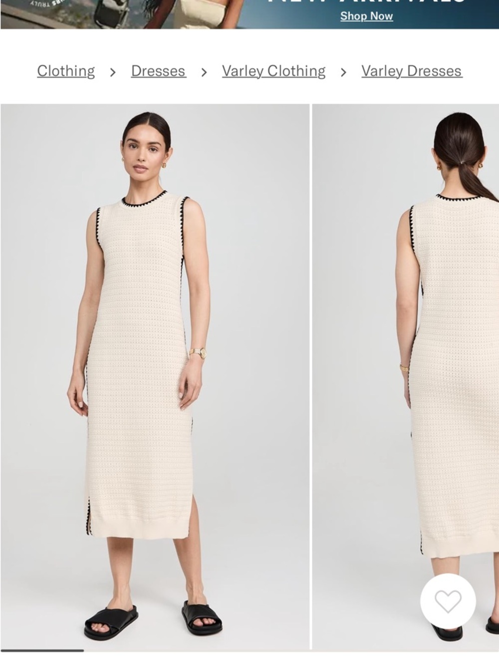 Varley Cream Sleeveless Knit Midi Dress with Black Trim